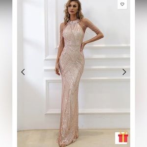 Never Worn Cold Shoulder Beads Chain Elegant Sequin Dress